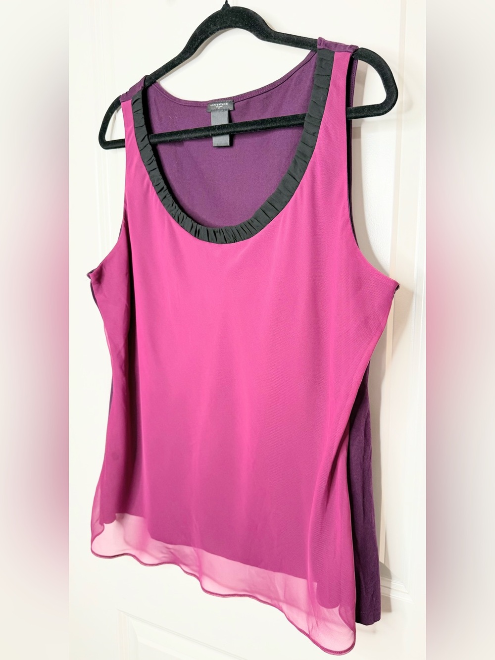 Ann Taylor XL Pink Purple Colorblock Chiffon Tank Top Sleeveless Mixed Media - Picture 4 of 7